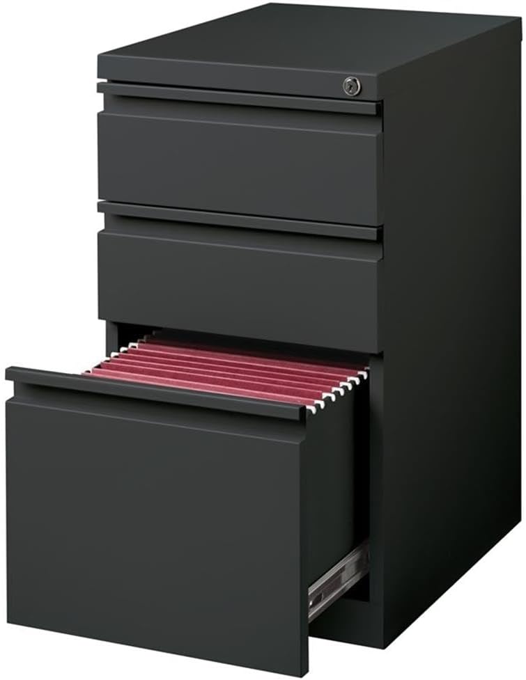 Hirsh HL10000 Series Metal Mobile Pedestal File Cabinet with 3-Drawer Box/Box/File Drawer, Hidden Casters, Counterweights, Core-Removable Lock, Pre-Assembled, Commercial Grade in Charcoal