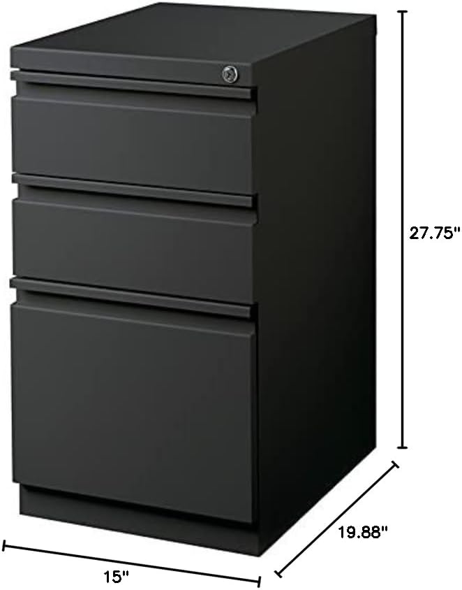 Hirsh HL10000 Series Metal Mobile Pedestal File Cabinet with 3-Drawer Box/Box/File Drawer, Hidden Casters, Counterweights, Core-Removable Lock, Pre-Assembled, Commercial Grade in Charcoal