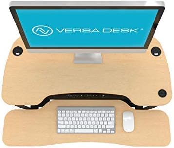 VERSADESK® PowerPro™ 48" Electric Desktop Riser, 48 Inch Sit to Stand Height Adjustable Desk Converter, Keyboard Tray, USB Charging Port, Holds 80 lbs, 48" x 24", Maple