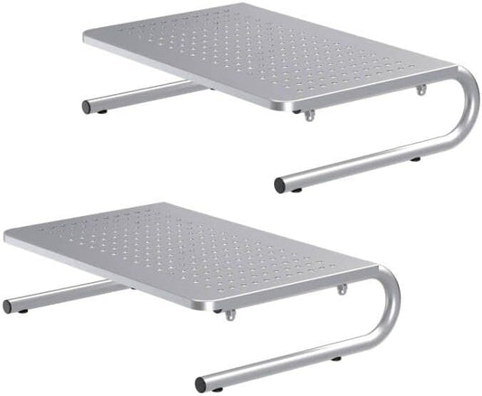 suptek Monitor Stand Riser, Laptop Holder Printer Riser Desk Accessories, Vented Metal Platform and 4 inches Height Underneath Storage for Office Supplies (MST004S-2), 2 Pack, Silver