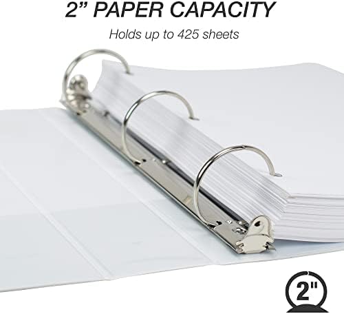Samsill 2 Inch 3 Ring Binders, Made in USA, Economy Round Ring, Clear View Cover, 425 Sheet Capacity - for School, Home, Office - White, 12 Pack
