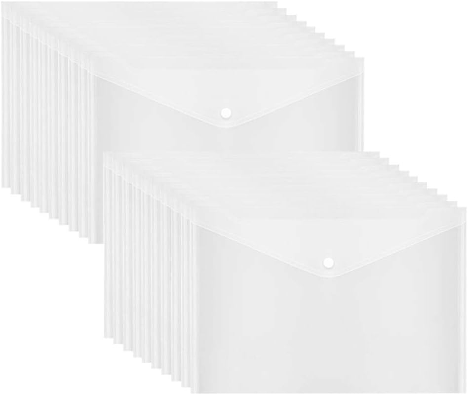 Plastic Envelopes with Button Snap Closure, 20pcs Clear Poly Folders for Documents, Letter Size, A4 Size, for School and Office Supplies