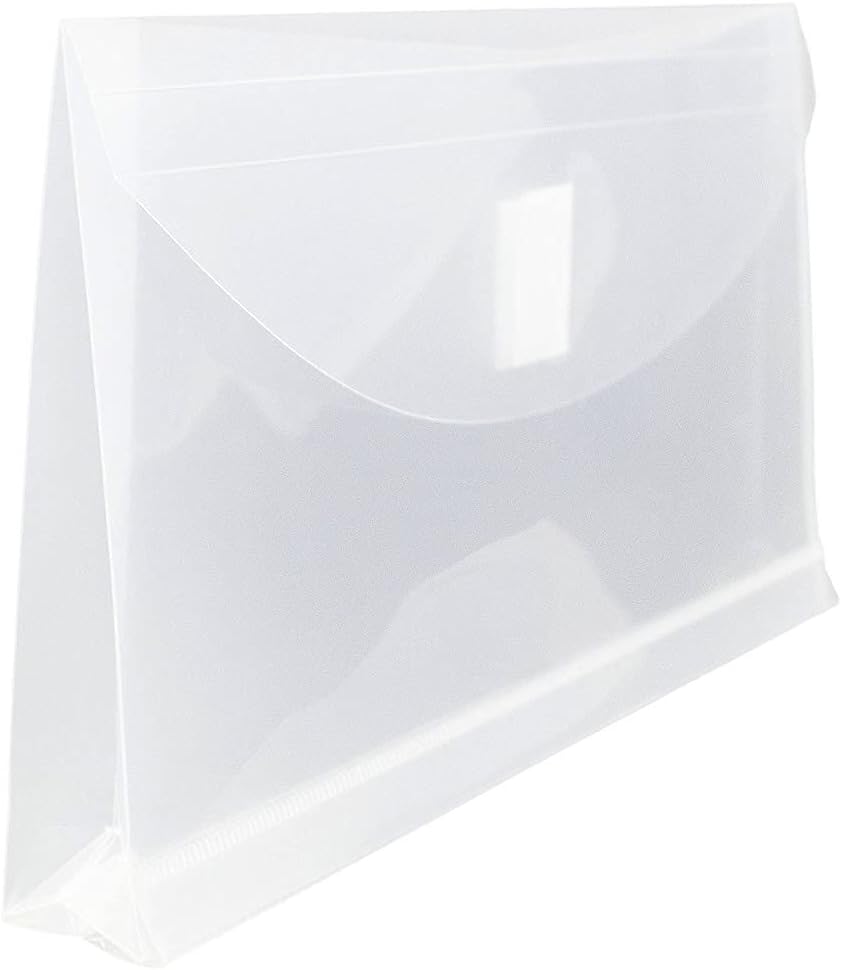 JAM PAPER Plastic Expansion Envelopes with Hook & Loop Closure - #10 Booklet Wallet - 5 1/4 x 10 with 1 Inch Expansion - Clear - 12/Pack