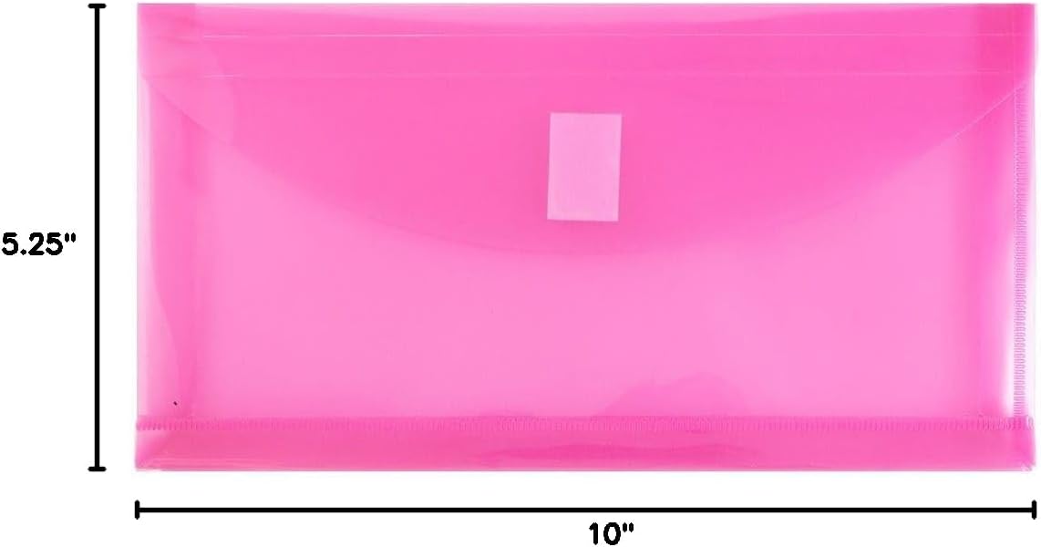 JAM PAPER Plastic Expansion Envelopes with Hook & Loop Closure - #10 Booklet Wallet - 5 1/4 x 10 with 1 Inch Expansion - Fuchsia Pink - 3/Pack