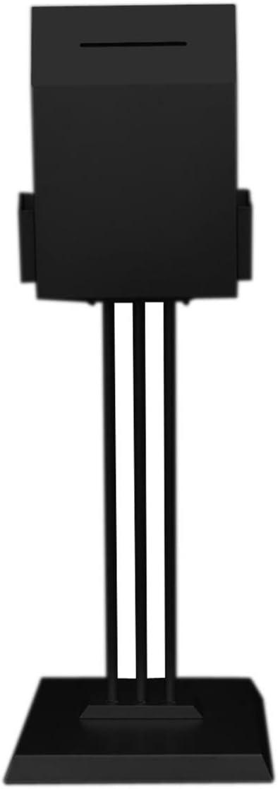 Floor-Standing Ballot Box with (2) 4.5-Inch Brochure Pockets, 45-inch-Tall Suggestion Box Stand - Black