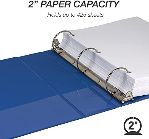 Samsill 2 Inch 3 Ring Binders, Made in USA, Economy Round Ring, Clear View Cover, 425 Sheet Capacity - for School, Home, Office - Blue, 4 Pack