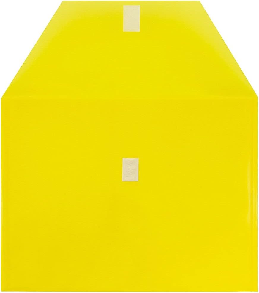 JAM PAPER Plastic Envelopes with Hook & Loop Closure - Letter Booklet - 9 3/4 x 13 - Yellow - 12/Pack