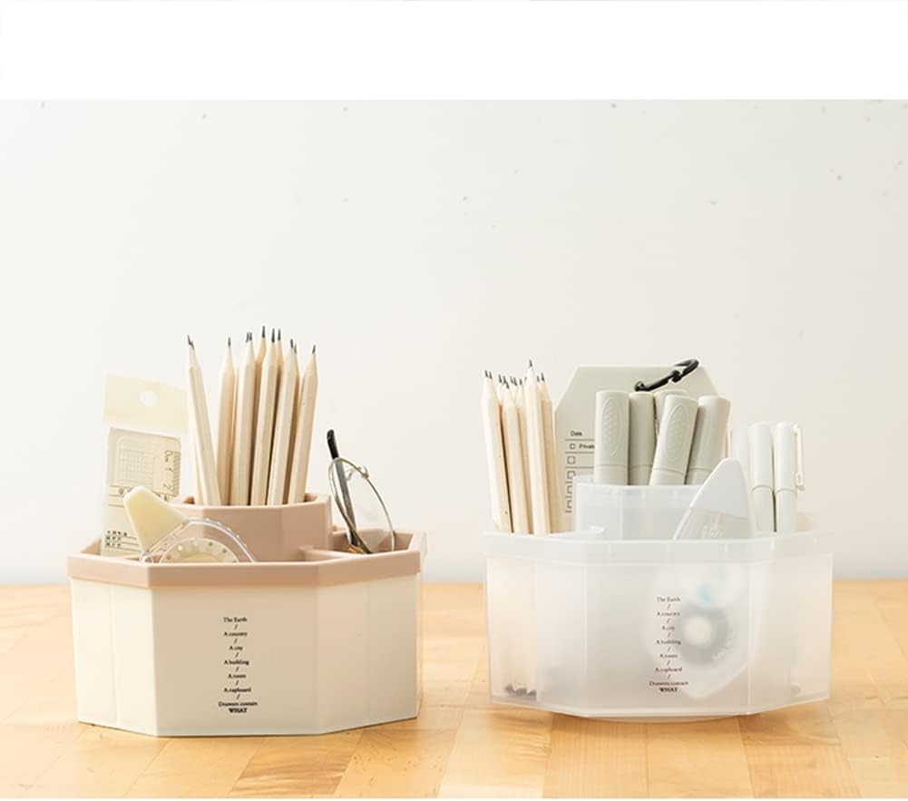 Desk Organizer, 360-Degree Rotating Multi-Functional Pen Holder, 5 Compartments Desktop Stationary Organizer, Home Office Art Supply Storage Box Caddy (Semitransparent)