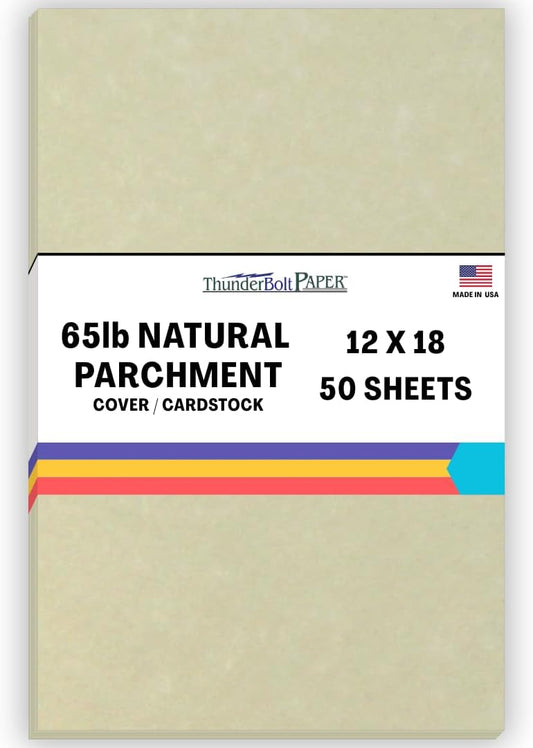 50 Natural Parchment 65lb Cover Paper Sheets 12 X 18 Inches Cardstock Weight Colored Sheets 12" X 18" (12X18 Inches) Large|Poster Size - Printable Old Parchment Semblance