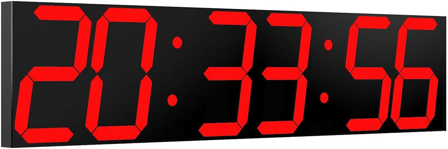 Digital Wall Clock, Oversize Led Digital Clock Large Display with Auto Dimmer, Huge Countdown Timer with Remote Control, 27" Wide Led Display, 6 Digits, Wall Mount, Date and Temperature (Red)