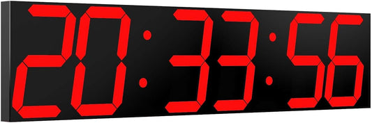 Digital Wall Clock, Oversize Led Digital Clock Large Display with Auto Dimmer, Huge Countdown Timer with Remote Control, 27" Wide Led Display, 6 Digits, Wall Mount, Date and Temperature (Red)