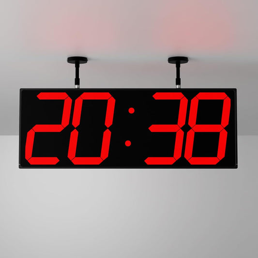 19.5'' Large Digital Wall Clock with Double Sided Display,Multi-Functional LED Hanging Digital Clock with Adjustable Brightness,Suitable for Offices, Warehouses, Corridors (Red)