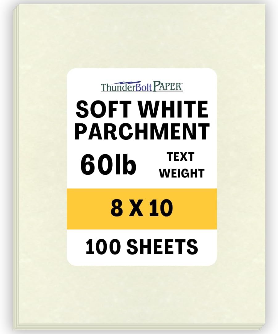 100 Soft White Parchment 60# Text (=24# Bond) Paper Sheets - 8 X 10 Inches Frame and Photo Size Size - 60 Pound is Not Card Weight - Vintage Colored Old Parchment Semblance