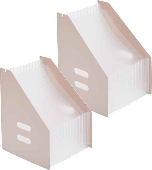 2-Piece Vertical Accordion Folder Manager, 13 Grid Expansion Pages, Vertically Opened Storage Bag for organizing Materials, School, Home, and Office letterhead, Pink