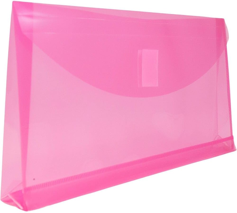 JAM PAPER Plastic Expansion Envelopes with Hook & Loop Closure - #10 Booklet Wallet - 5 1/4 x 10 with 1 Inch Expansion - Fuchsia Pink - 3/Pack