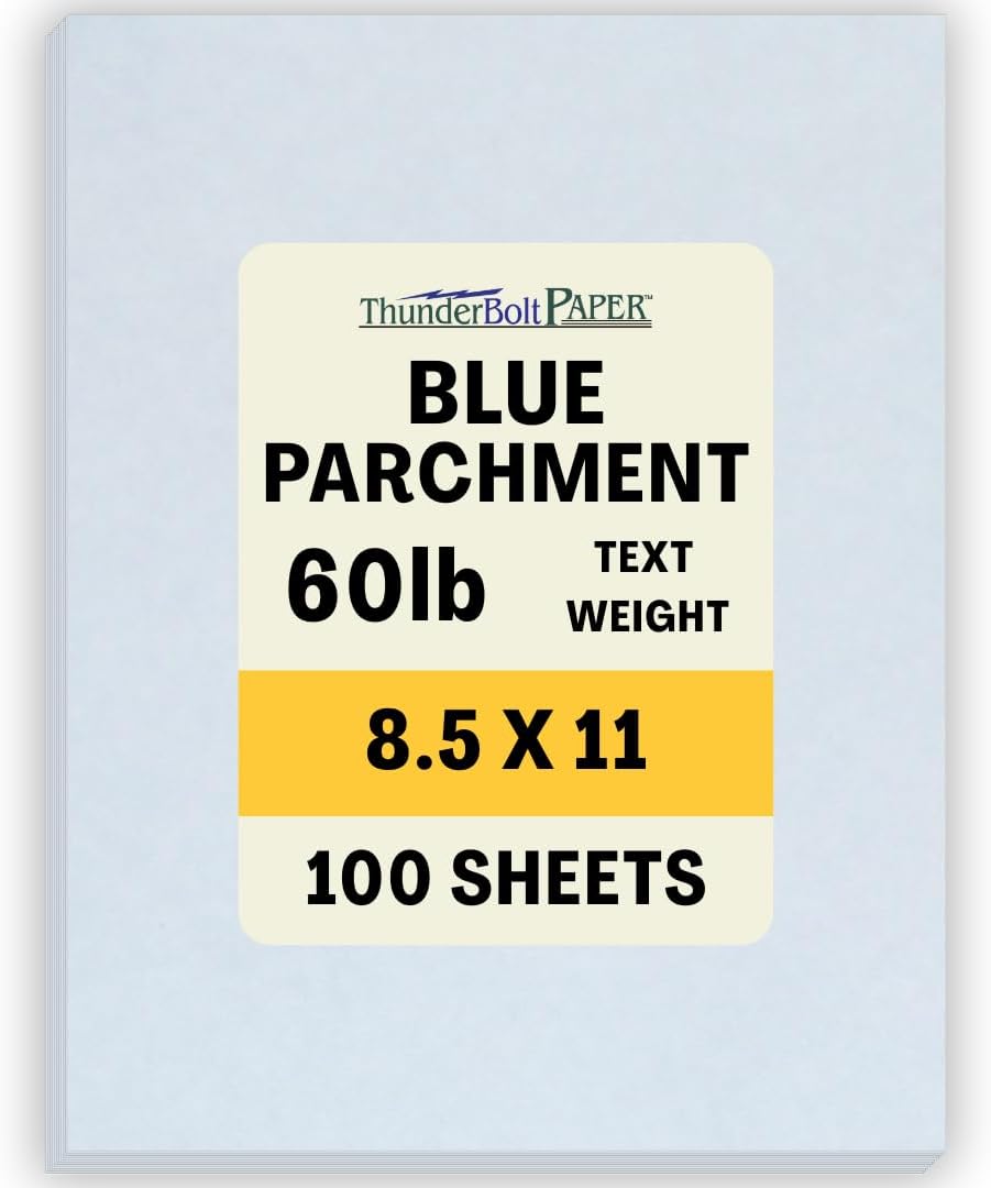 100 Light Blue Old Age Parchment 60# Paper Sheets - 8.5" X 11" (8.5X11 Inches) Standard Letter|Flyer Size - 60 lb/Pound Text/Copier/Printer Weight - Vintage Colored Old Parchment Semblance
