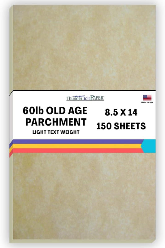 150 Old Age Parchment 60# Text (=24# Bond) Paper Sheets - 8.5" X 14" (8.5X14 Inches) Legal|Menu Size - 60 Pound is Not Card Weight - Vintage Colored Old Parchment Semblance