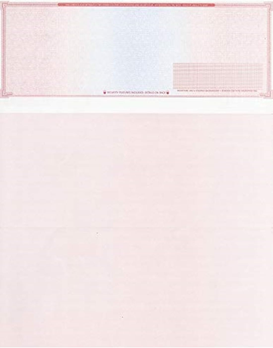 100 Blank Check Stock - Check on Top Mazed - Paper Weight # 70"High Security" Check Paper Red/Blue Mazed