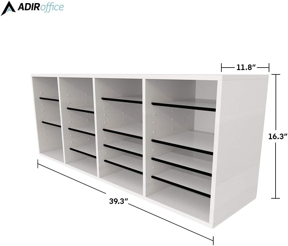 AdirOffice Wooden Adjustable Literature Organizer, 24 Compartment Office Mailbox, or Classroom Literature Organizer, White
