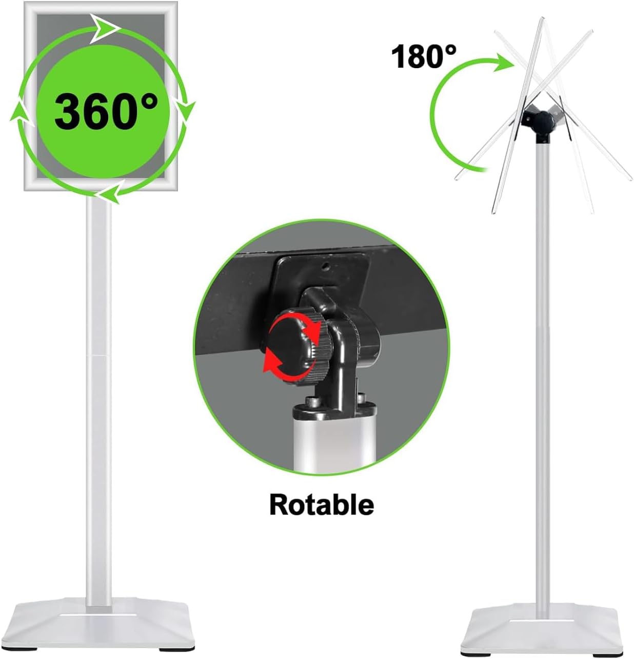 Heavy Duty Adjustable Pedestal Poster Sign Stand, 8.5x11 Aluminum Open Floor Standing Sign Holder for Vertical and Horizontal View Display (8.5x11,Silver)