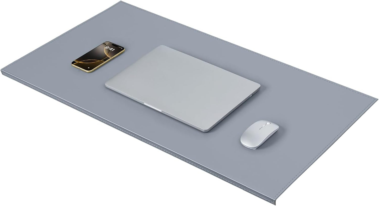 AKOZLIN 35.4"x 18.9" Soft PU Leather Surface Office Desk Mouse Mat Anti-Push Pad with Full Grip Fixation Lip Table Blotter Edge-Locked Protector Grey