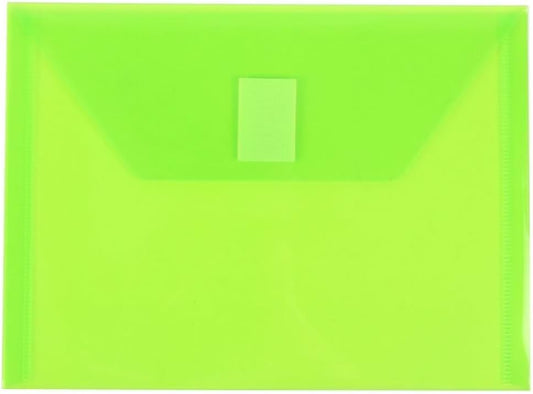 JAM PAPER Plastic Envelopes with Hook & Loop Closure - Index - 5 1/2 x 7 1/2 - Lime Green - 12/Pack