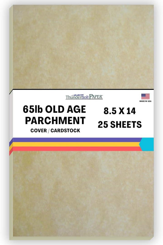 25 Old Age Parchment 65lb Cover Paper Sheets 8.5 X 14 Inches Cardstock Weight Colored Sheets 8.5" X 14" (8.5X14 Inches) Legal|Menu Size - Printable Parchment Semblance by The Pulp Process