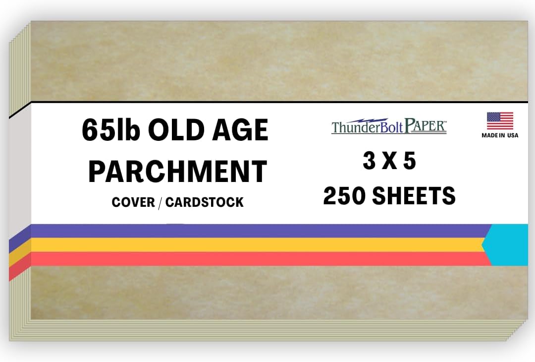 250 Old Age Parchment 65lb Cover Paper Sheets 3 X 5 Inches Cardstock Weight Colored Sheets 3" X 5" (3X5 Inches) Index|Recipe Card|Photo|Frame Size - Printable Parchment Semblance by The Pulp Process