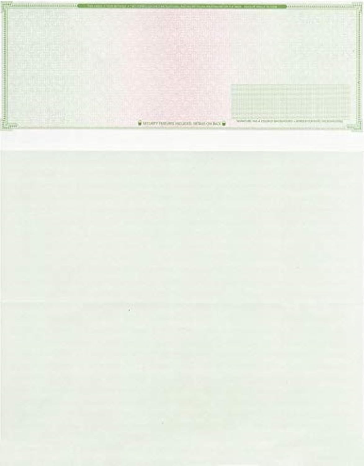 100 Blank Check Stock - Check on Top Mazed - Paper Weight # 70"High Security" Check Paper Green/Red Mazed