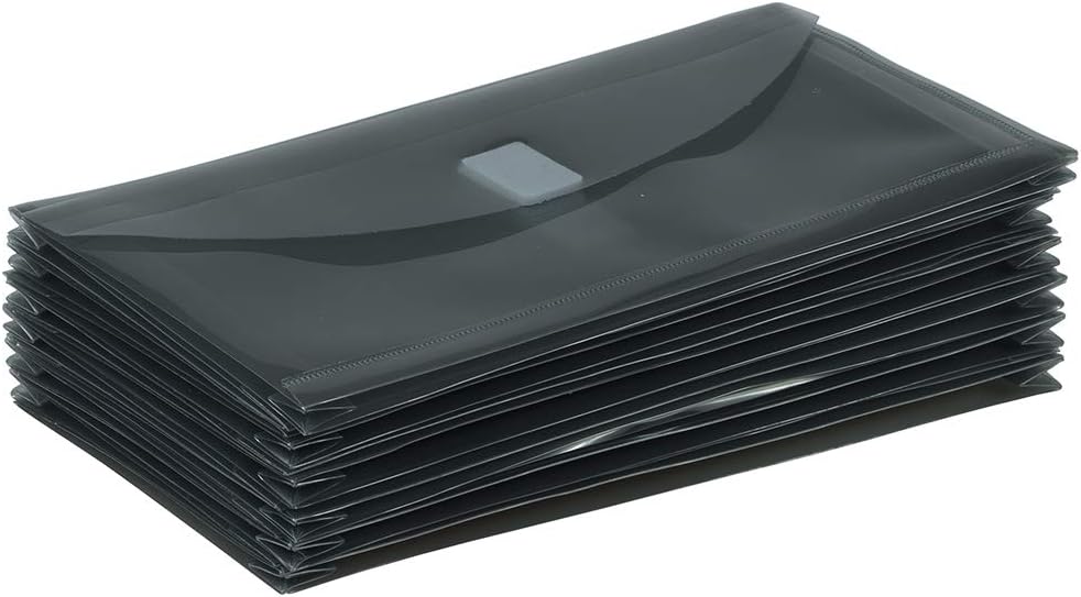JAM PAPER Plastic Expansion Envelopes with Hook & Loop Closure - #10 Booklet Wallet - 5 1/4 x 10 with 1 Inch Expansion - Smoke Grey - 12/Pack