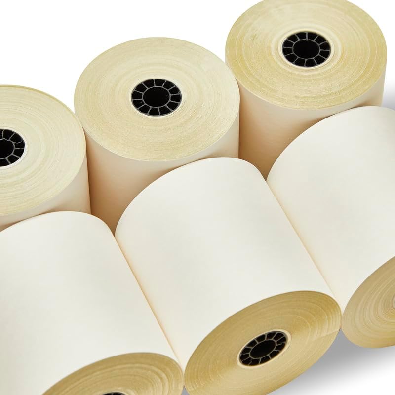 (50 Rolls) 3'' x 95' White/Canary 2 Ply Carbonless Kitchen Printer Paper Cash Register Receipt Rolls for SP2000, UP389, 480, 220, 250, 900, 07901, 07706