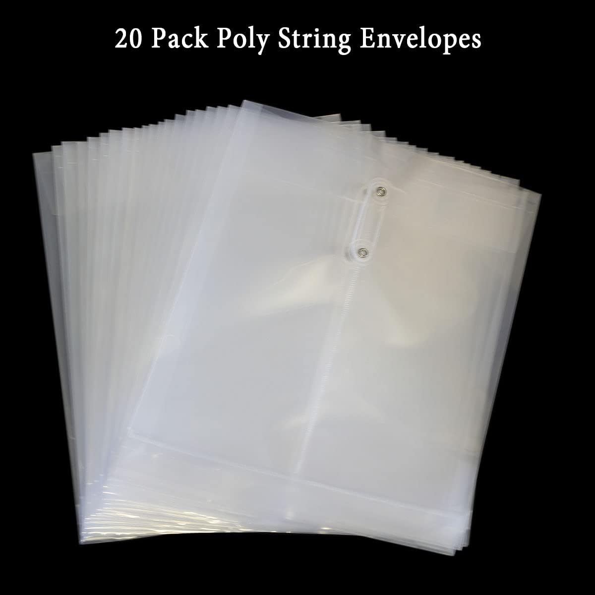 Letter Size Clear Poly Envelopes with String Closure 20 Pack, EGOSKY Plastic Envelope Folders with Top Opening