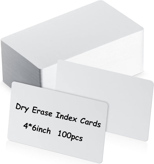Harloon 100 Pcs Dry Erase Index Cards 4 x 6 Inch Laminated Reusable Dry Erase Note Cards Sheets for Office to Do List (White)