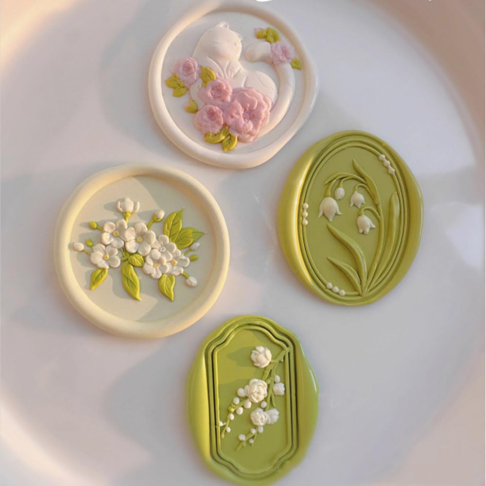 6pcs Flower Wax Seal Stamp Set with Removable Wooden Handle - Floral Wax Stamp Kit for Wedding, Birthday Party, Envelopes, Invitations, Gift Packing & Decoration