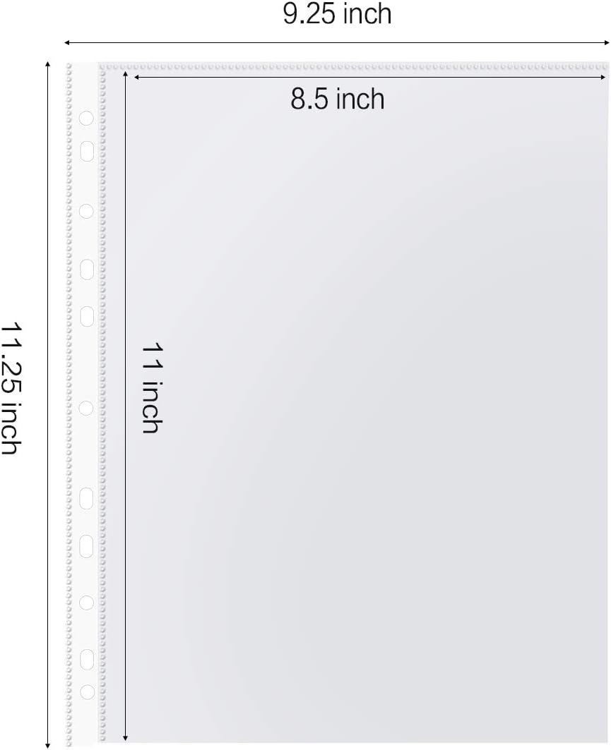 Sheet Protectors, HERKKA 600 Pack Upgrade Clear Plastic Page Protectors Sheet Reinforced 11-Hole Fit for 3 Ring Binder Fits Standard 8.5 x 11 Paper, 9.25 x 11.25 Top Loaded, Non-Acid