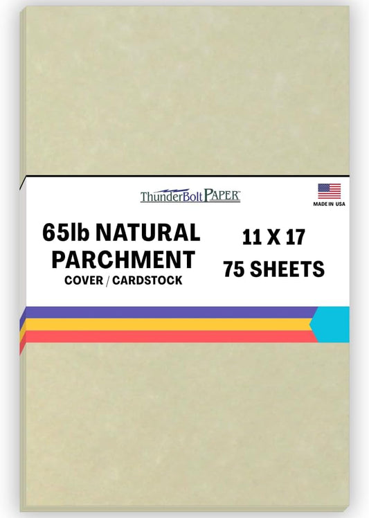 75 Natural Parchment 65lb Cover Paper Sheets 11 X 17 Inches Cardstock Weight Colored Sheets (11"X17") Tabloid|Ledger Size - Printable Old Parchment Semblance Through The Processing of The Pulp