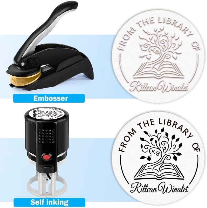 Custom Book Embosser | Book Stamp Personalized | Custom Self Ink Rubber Stamp | from The Library of | Initials Book Embosser (Flowers 3)