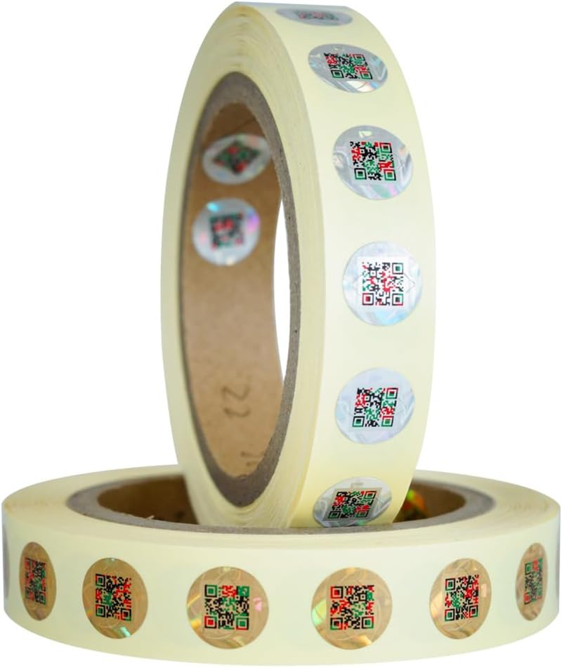 Holographic Anti-Counterfeit QR Code Labels 15 * 15mm Tamper Proof Original Genuine Security Tag Package Round Authentic Self-Adhesive Label QR Code Stickers (Silver)