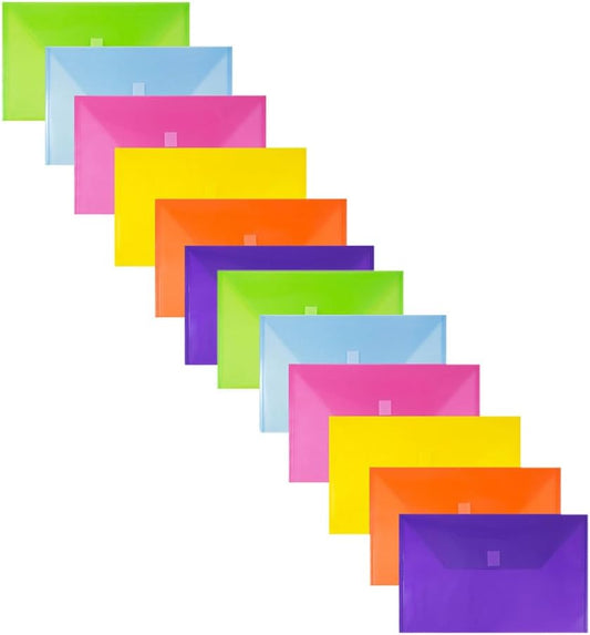 JAM PAPER Plastic Envelopes with Hook & Loop Closure - Letter Booklet - 9 3/4 x 13 - Assorted Colors - 12/Pack