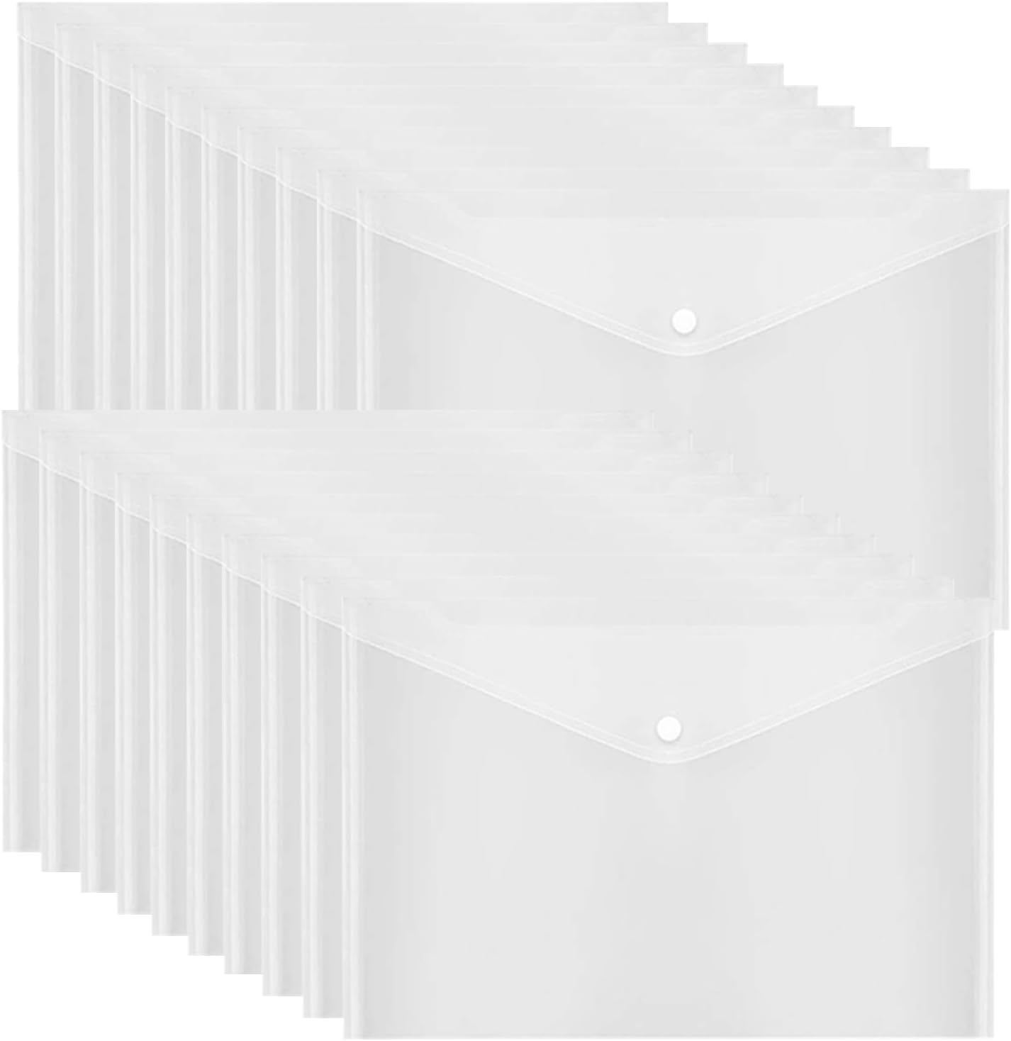 20 Pcs Clear Plastic Envelope with Snap Button Closure, Plastic Waterproof Envelope File Folder, Transparent Folders for Documents, Letter Size, A4 Size, for School and Office Supplies