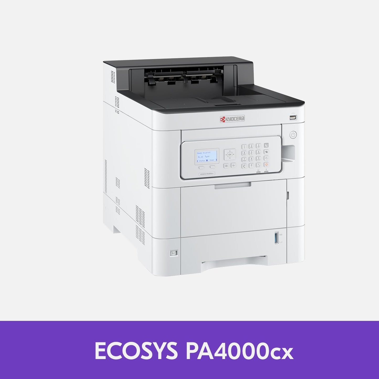 KYOCERA ECOSYS PA4000cx Color Laser Printer 42 ppm, 1200 dpi, Gigabit Ethernet, 5 Line LCD with Hard Key Control Panel, 650 Sheet Capacity