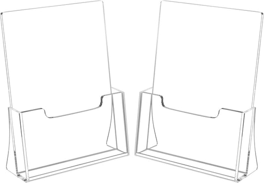 HIIMIEI Brochure Holder 8.5 x 11 inches, Acrylic Flyer Holder with 2 Pack, Plastic Stands for Displaying Magazines, Pamphlets, Literature, Brochures, Booklets, Menu