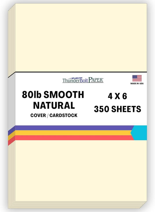 350 Natural Smooth Card Stock Sheets Paper - 4 X 6 Inches Photo|Card|Frame Size - 80# (80 lb/pound) Cover Weight - Quality Paper - Smooth Finish