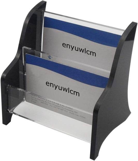 Enyuwlcm Acrylic 2 Tier Business Card Holder Display for Desk Elegant Business Card Stand for Office Counter Black/Clear