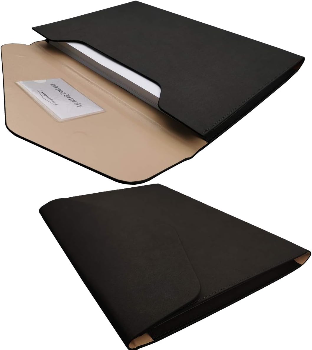 Enyuwlcm PU Leather A4 File Folder Document Holder Waterproof Portfolio Envelope Folder Case with Invisible Magnetic Closure Black