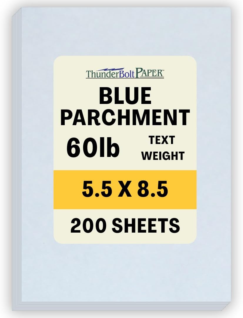 200 Light Blue Parchment 60# Text (=24# Bond) Paper Sheets - 5.5 X 8.5 Inches Half Letter | Statement Size - 60 Pound is Not Card Weight - Vintage Colored Old Parchment Semblance