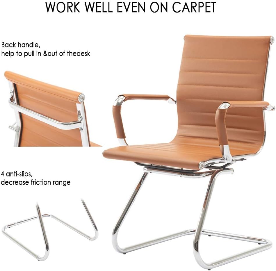 Office Desk Chair No Wheels Set of 6 PU Leather Computer Chairs Mid Back Guest Chairs for School Reception Conference Waiting Room, Terracotta