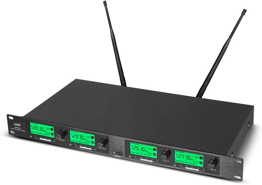 WENWEN Wireless Microphone System UHF 4 Channel 2 Handheld Mic 2 Headset 2 Lavalier Bodypack 2 Lapel Mic Pro Karaoke System Speaking Conference Wedding Party