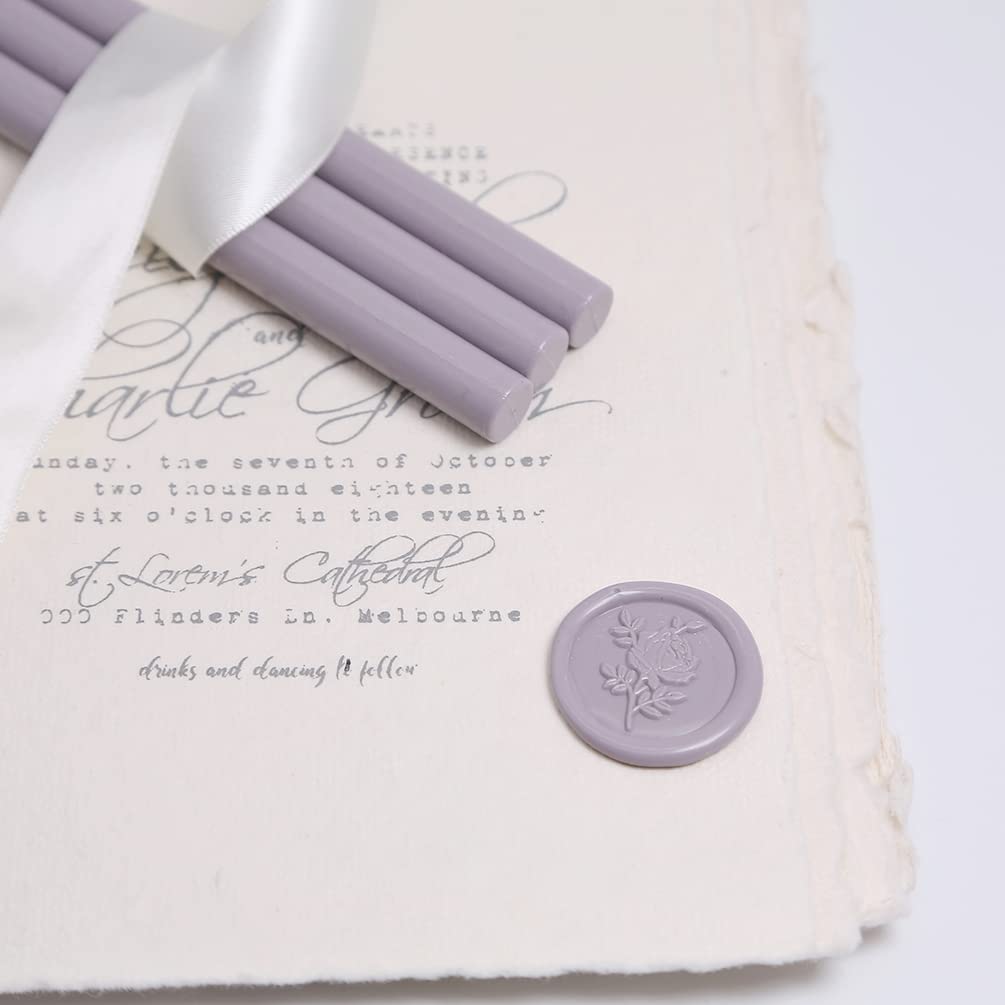 UNIQOOO Mailable Glue Gun Sealing Wax Sticks for Wax Seal Stamp - Mauve Dusty Lilac Purple, Great for Wedding Invitations, Cards Envelopes, Snail Mails, Wine Packages, Gift Ideas, Pack of 8