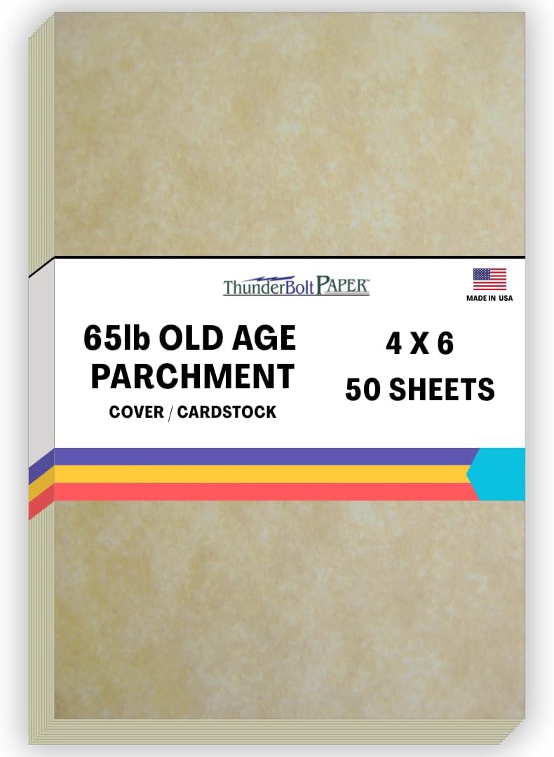 50 Old Age Parchment 65lb Cover Paper Sheets 4 X 6 Inches Cardstock Weight Colored Sheets 4" X 6" (4X6 Inches) Photo|Card|Frame Size - Printable Parchment Semblance by The Pulp Process